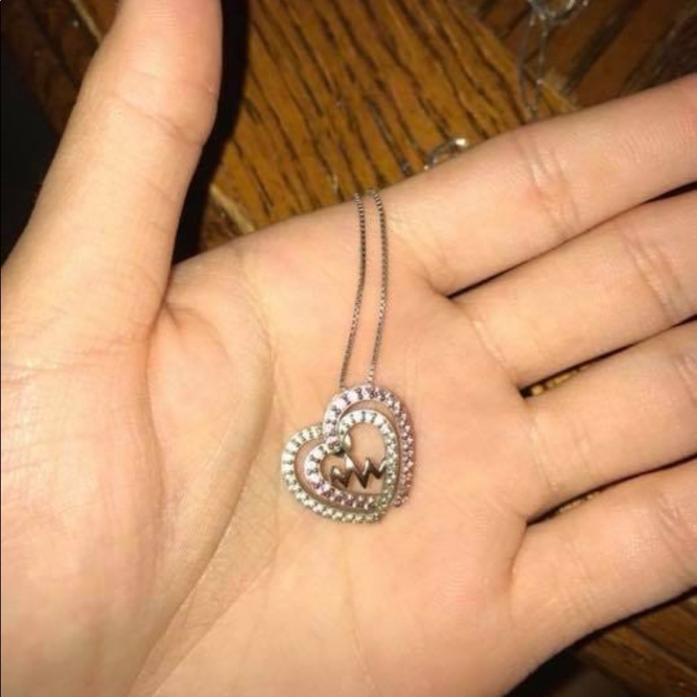 Double heart, with rose gold heart beat necklace
